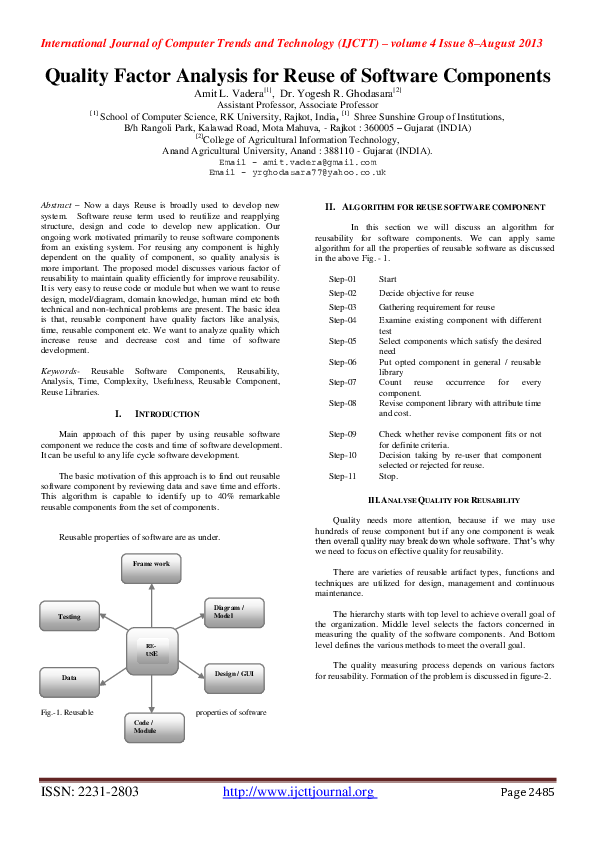 Quality Factor Analysis for Reuse of Software Components