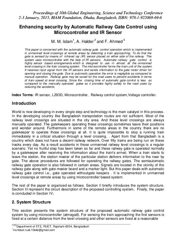 (PDF) Enhancing security by Automatic Railway Gate Control using