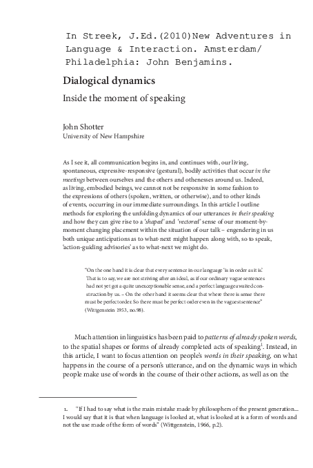 (PDF) Dialogical dynamics: inside the moment of speaking. In Jurgen ...