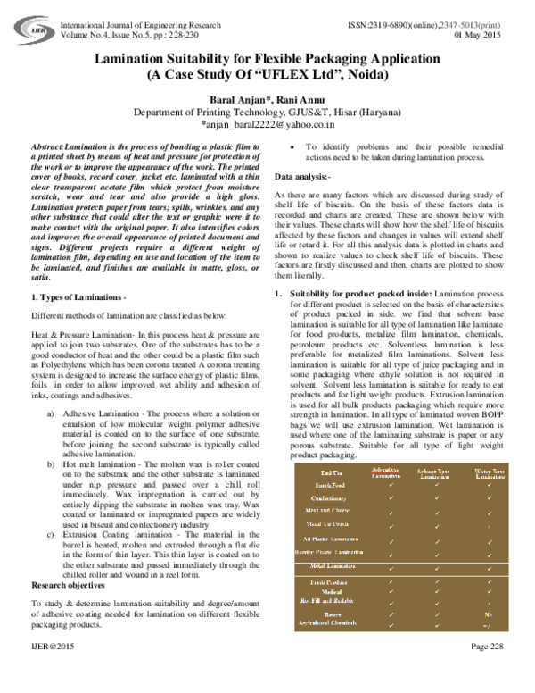 (PDF) Lamination Suitability for Flexible Packaging Application (A Case