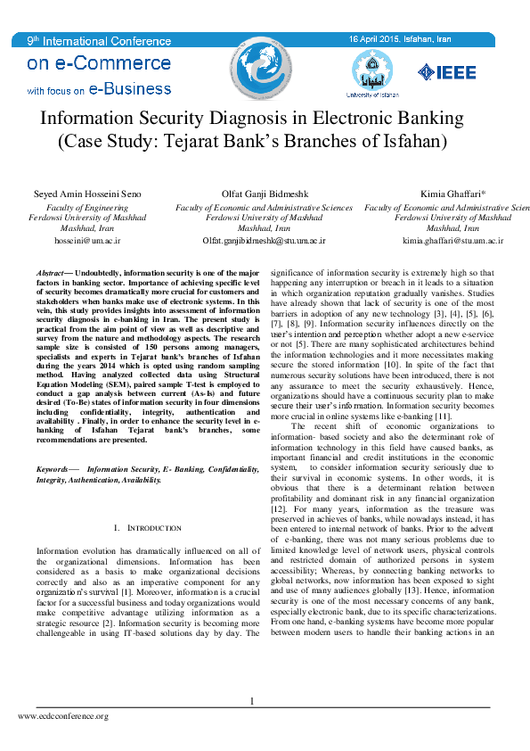 (PDF) Information Security Diagnosis in Electronic Banking (Case Study Tejarat Bank’s Branches