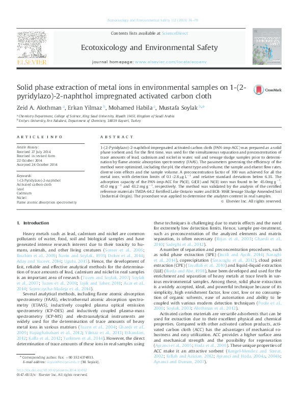 (PDF) Solid phase extraction of metal ions in environmental samples on ...