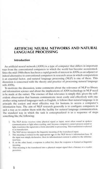 (PDF) Artificial Neural Networks and Natural Language Processing
