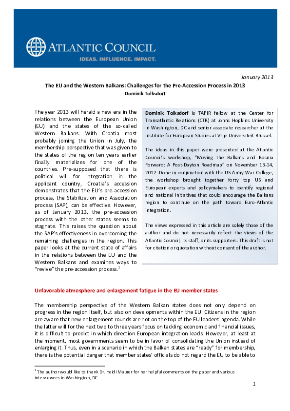 (PDF) The EU and the Western Balkans: Challenges for the Pre-Accession ...