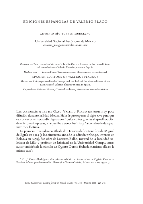 (PDF) Ediciones españolas de Valerio Flaco