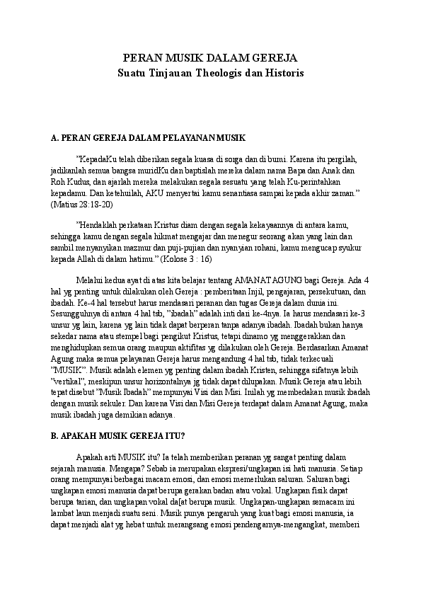 Doc Peran Musik Dalam Gereja Christian Ivan Academia Edu