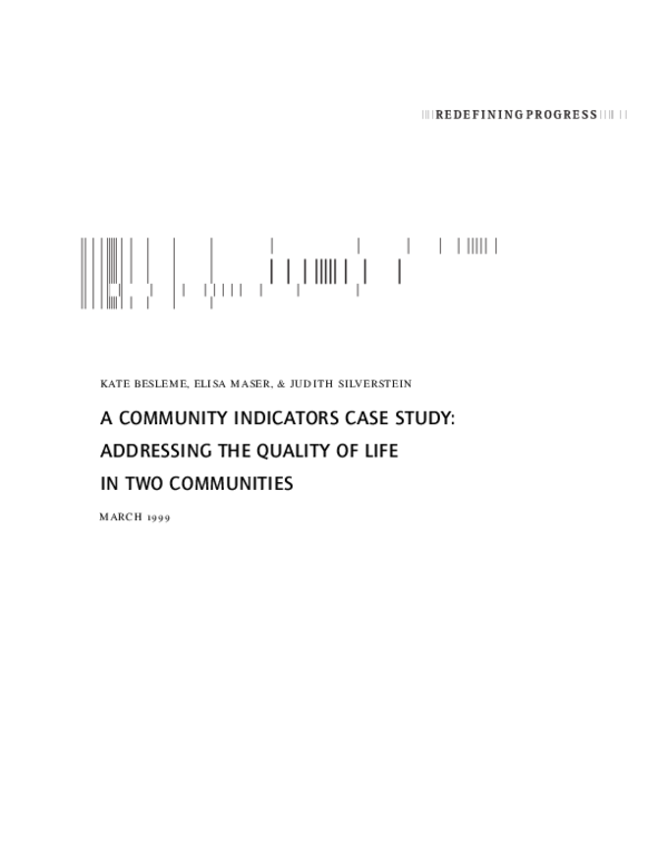 (PDF) A Community Indicators Case Study: Addressing the Quality of Life ...