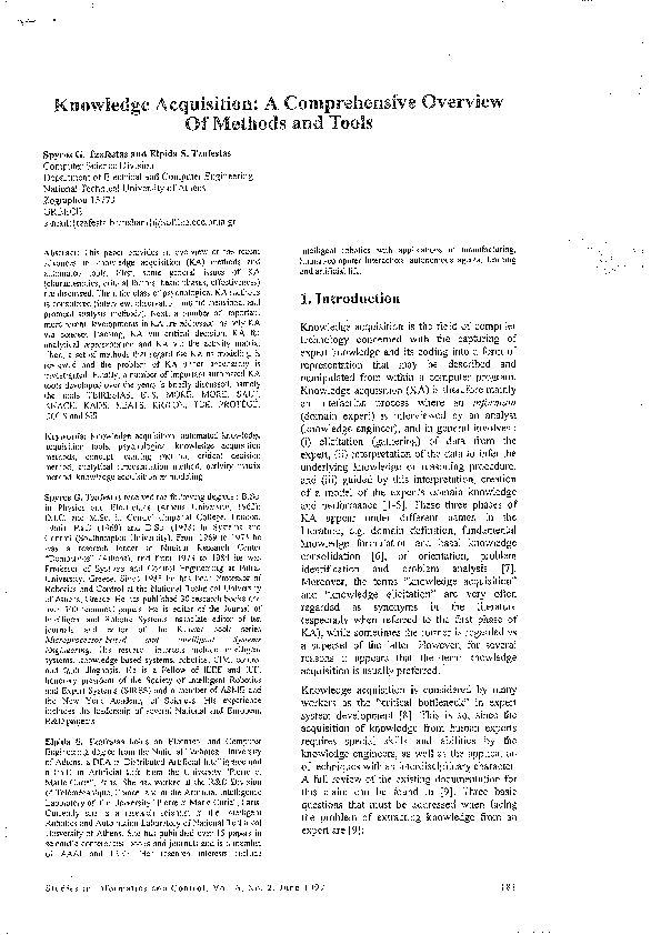 (PDF) Knowledge acquisition: A comprehensive overview of methods and tools
