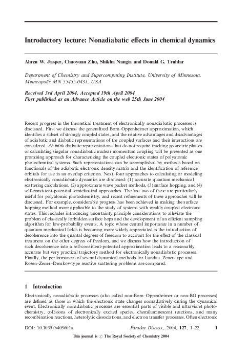 (PDF) Introductory lecture: Nonadiabatic effects in chemical dynamics