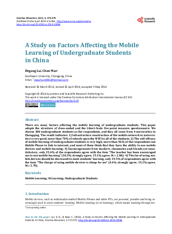 (PDF) A Study on Factors Affecting the Mobile Learning of Undergraduate ...