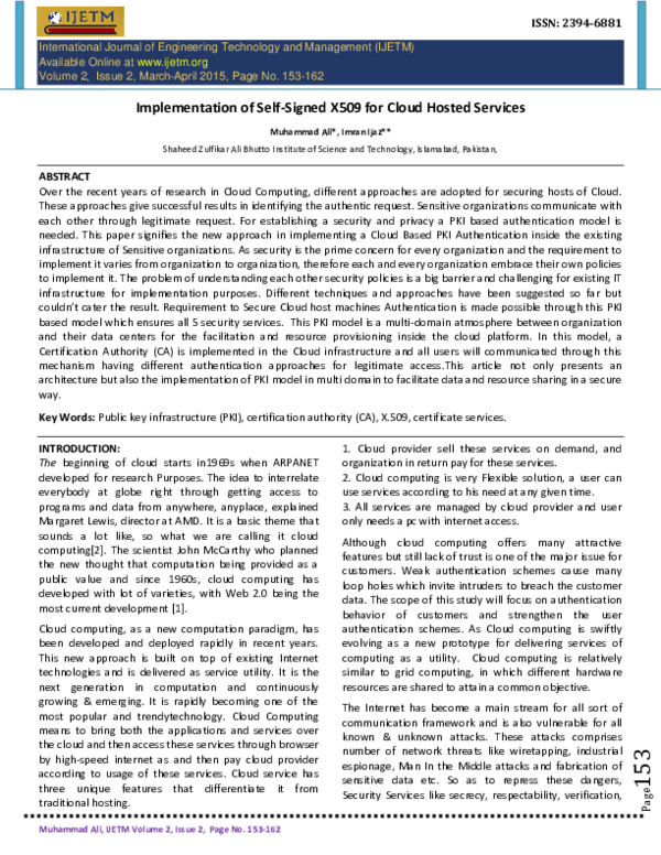  PDF Implementation Of Self Signed X509 For Cloud Hosted Services IJETM Publishers Academia edu