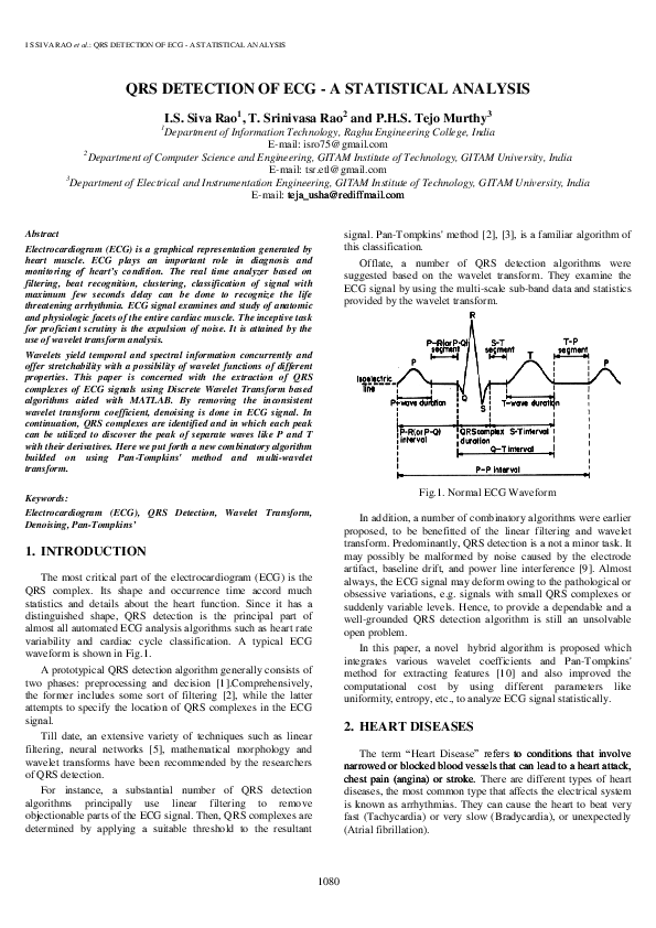 (PDF) QRS DETECTION OF ECG - A STATISTICAL ANALYSIS