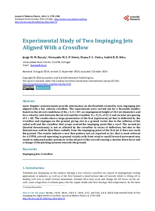 (PDF) Experimental Study of Two Impinging Jets Aligned With a Crossflow