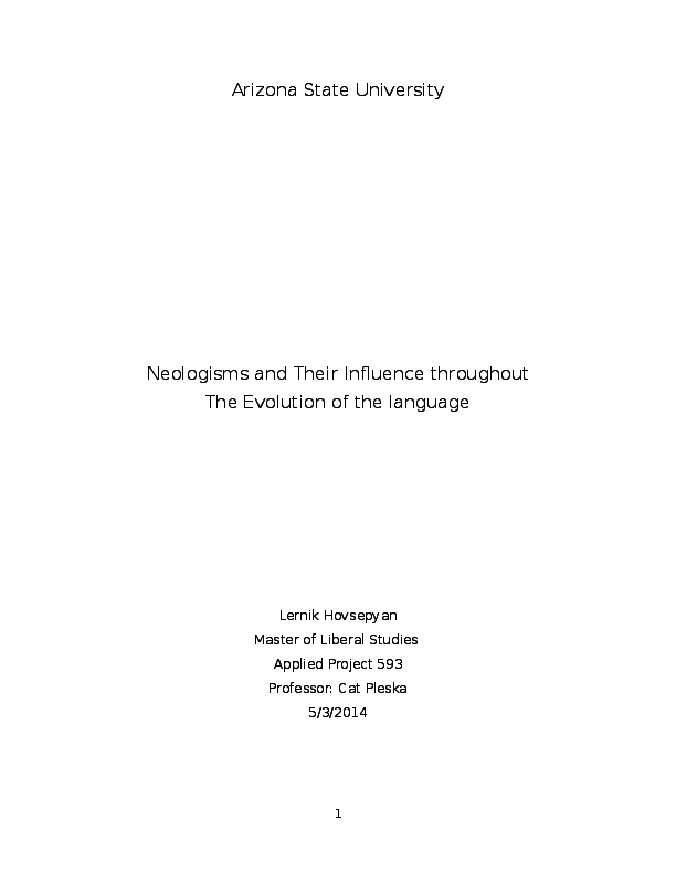 Doc Neologisms And Their Influence Throughout The Evolution Of The Language Lernik Hovsepyan Academia Edu