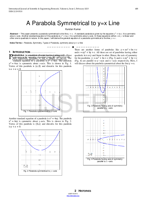 Pdf A Parabola Symmetrical To Y X Line Kundan Kumar Academia Edu