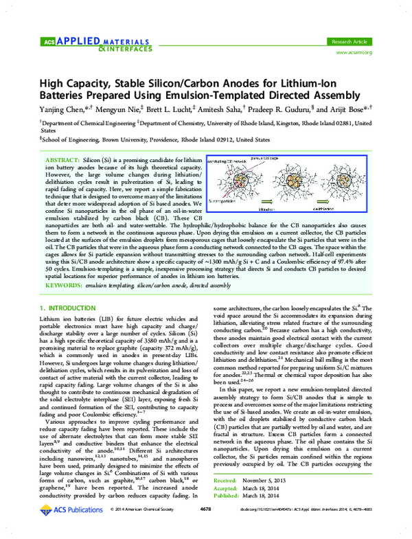 High Capacity, Stable Silicon/Carbon Anodes for Lithium-Ion Batteries ...