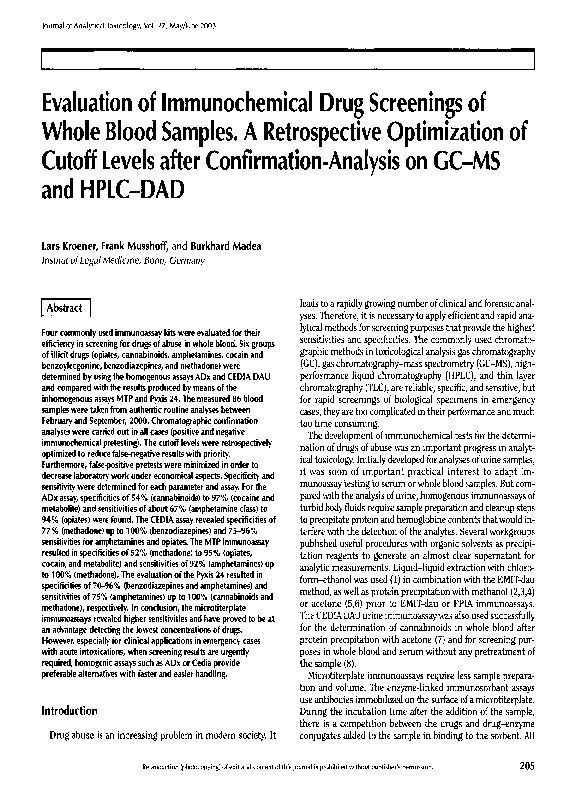 (PDF) Evaluation of Immunochemical Drug Screenings of Whole Blood