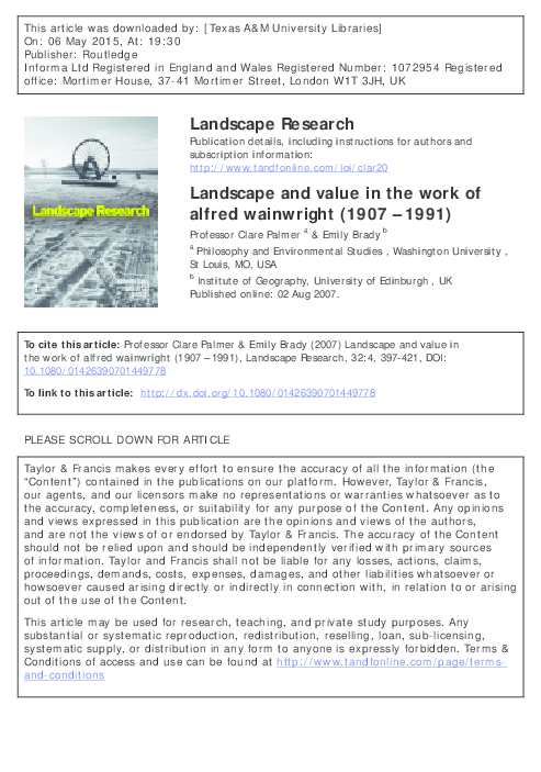 (PDF) Landscape and Value in the work of Alfred Wainwright (in ...