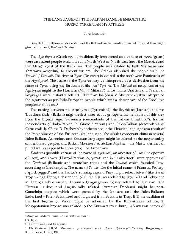 (PDF) THE LANGUAGES OF THE BALKANDANUBE ENEOLITHIC HURROTYRRENIAN