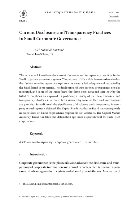 (PDF) Current Disclosure and Transparency Practices in Saudi Corporate ...