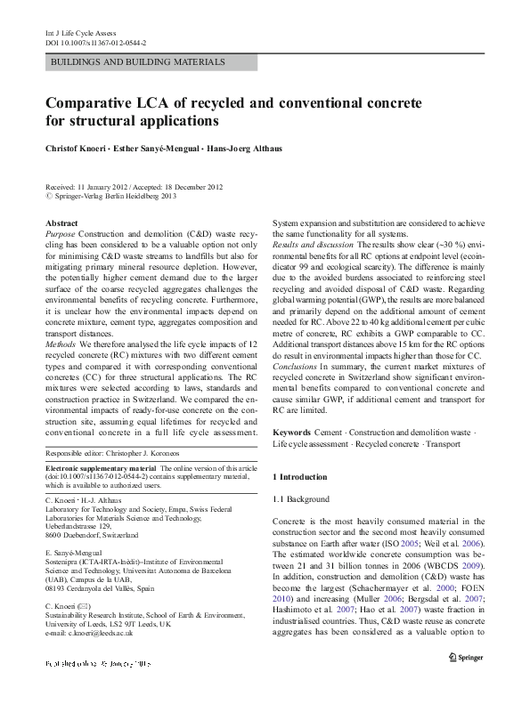 (PDF) Comparative LCA of recycled and conventional concrete for ...