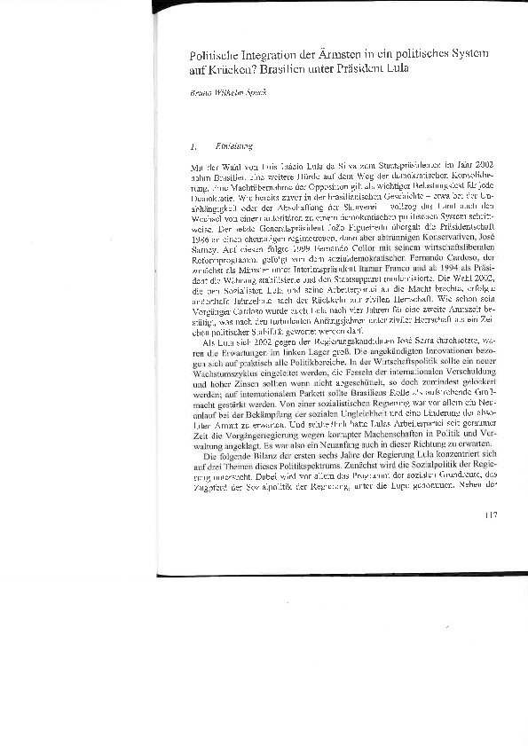 Pdf Bruno Wilhelm Speck Integration Der Armsten In Ein Politisches System Auf Krucken Brasilien Unter Prasident Lula Bruno Wilhelm Speck Academia Edu