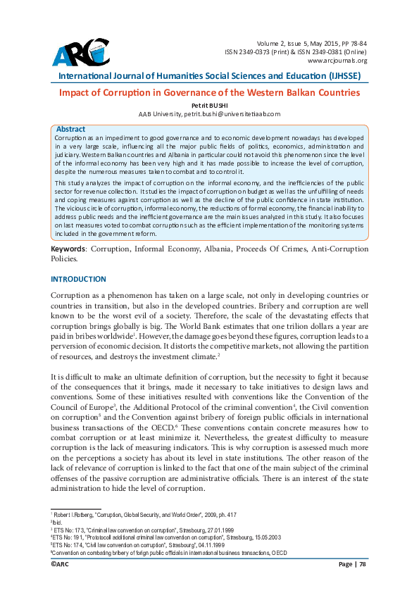 (PDF) Impact of Corruption in Governance of the Western Balkan Countries