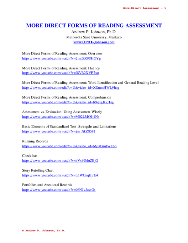(PDF) AUTHENTIC ASSESSMENT: MORE DIRECT FORMS OF READING ASSESSMENT