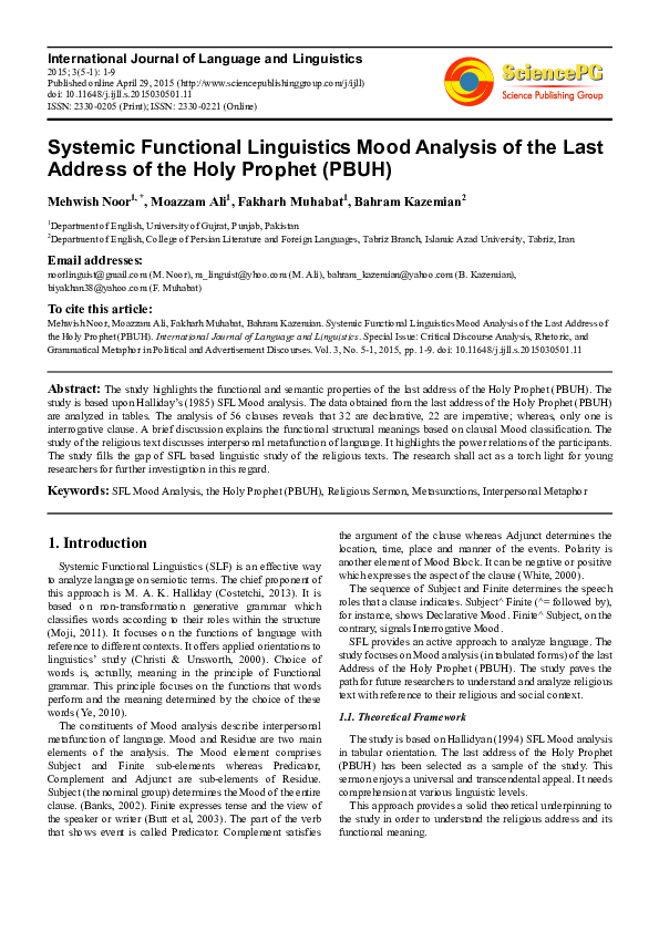 (PDF) Systemic Functional Linguistics Mood Analysis of the Last Address ...