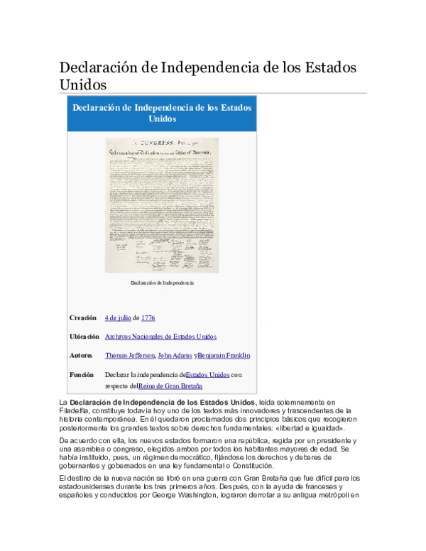 (DOC) Declaracion de Independencia de los Estados Unidos