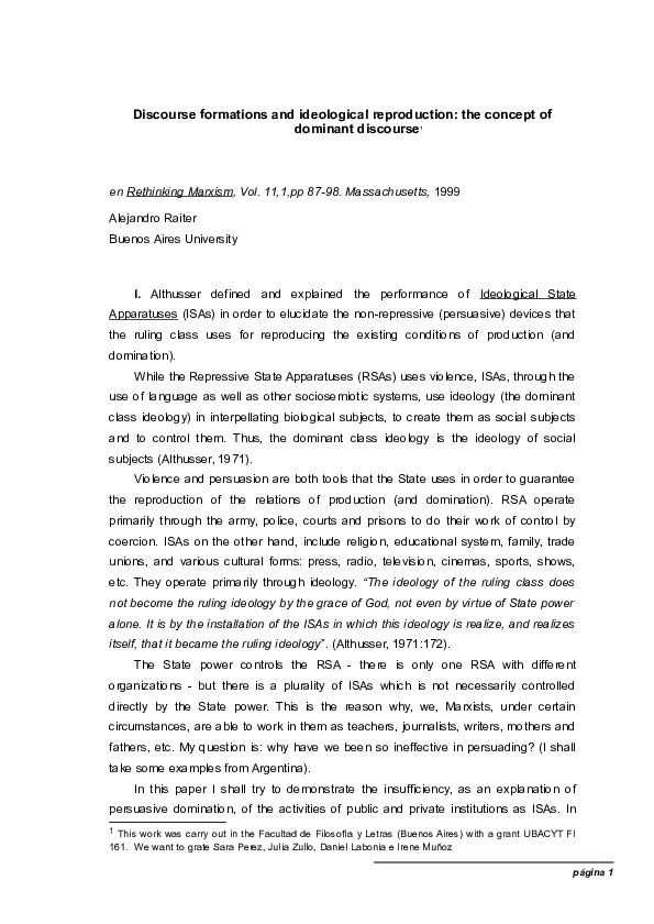 (DOC) Discourse Formations and Ideological Reproduction: The Concept f ...