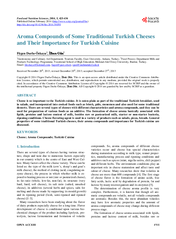 (PDF) Aroma Compounds of Some Traditional Turkish Cheeses and Their ...