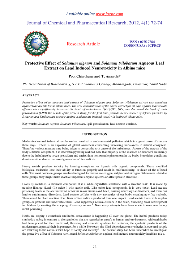 (PDF) Protective Effect of Solanum nigrum and Solanum trilobatum ...
