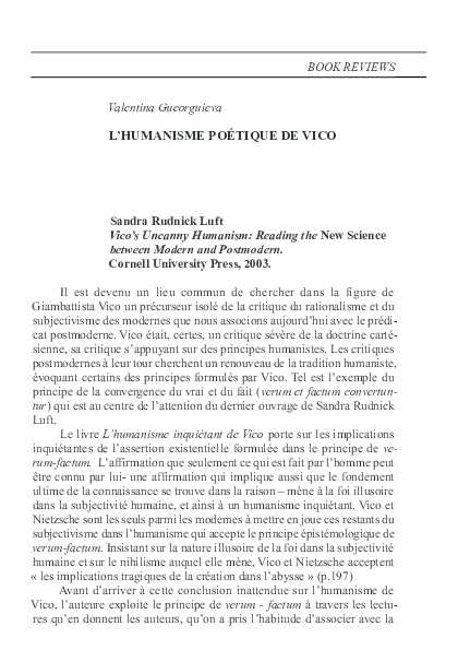 (PDF) L'Humanisme Poétique de Vico (Sandra Rudnick Luft. Vico's Uncanny ...