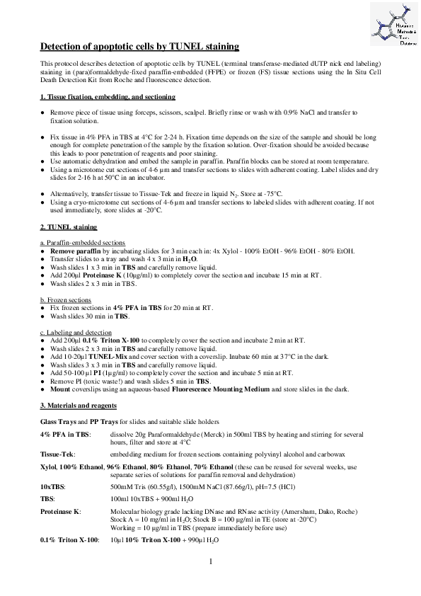 (PDF) Detection of apoptotic cells by TUNEL staining