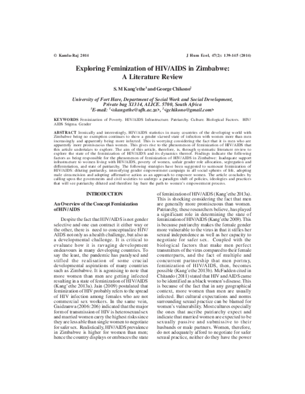 (PDF) Exploring Feminization of HIV/AIDS in Zimbabwe A Literature