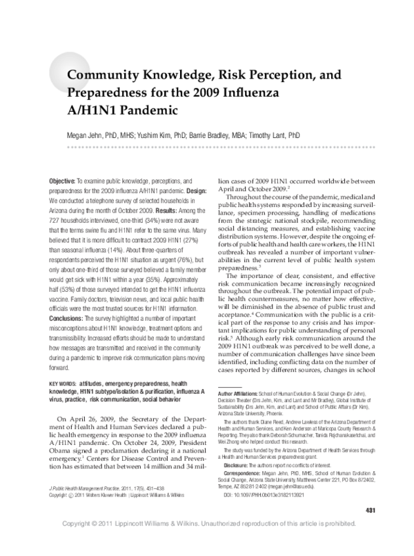 (PDF) Community Knowledge, Risk Perception, and Preparedness for the ...