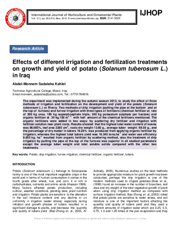 (PDF) Effects of different irrigation and fertilization treatments on ...