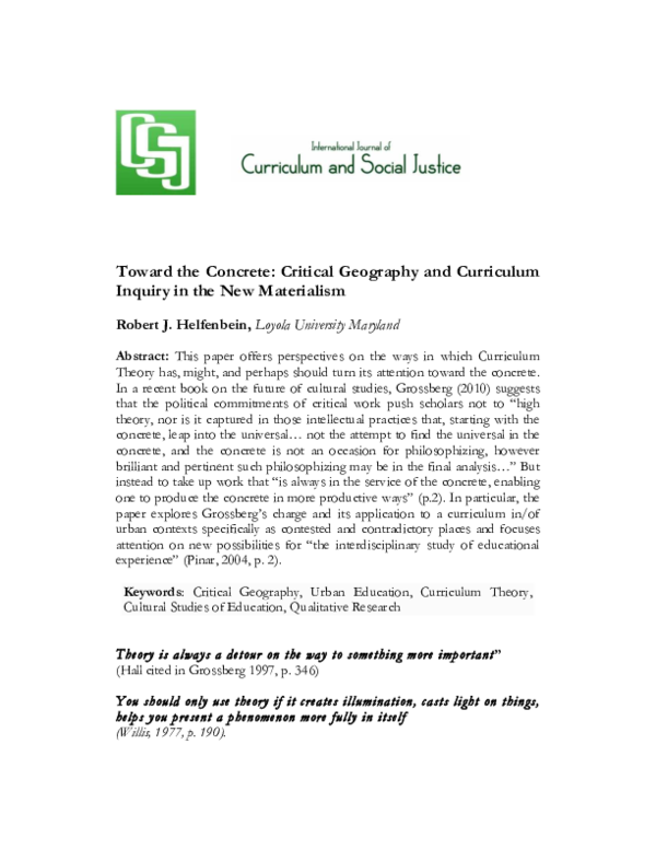 (PDF) Toward the Concrete Critical Geography and Curriculum Inquiry in the New Materialism