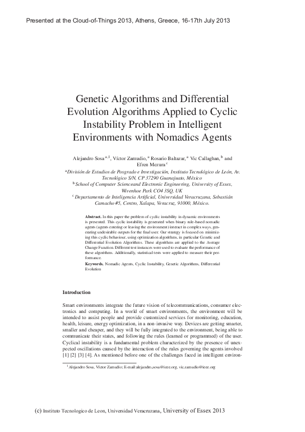 (PDF) Genetic Algorithms and Differential Evolution Algorithms Applied ...