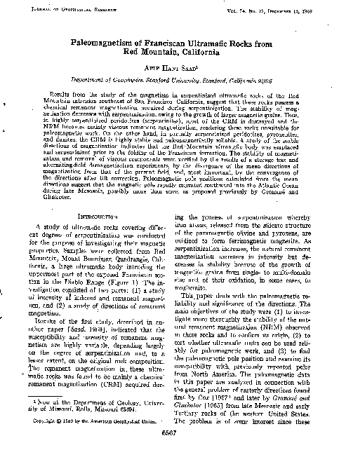 (PDF) Paleomagnetism of Franciscan Ultramafic Rocks, Red Mountain ...
