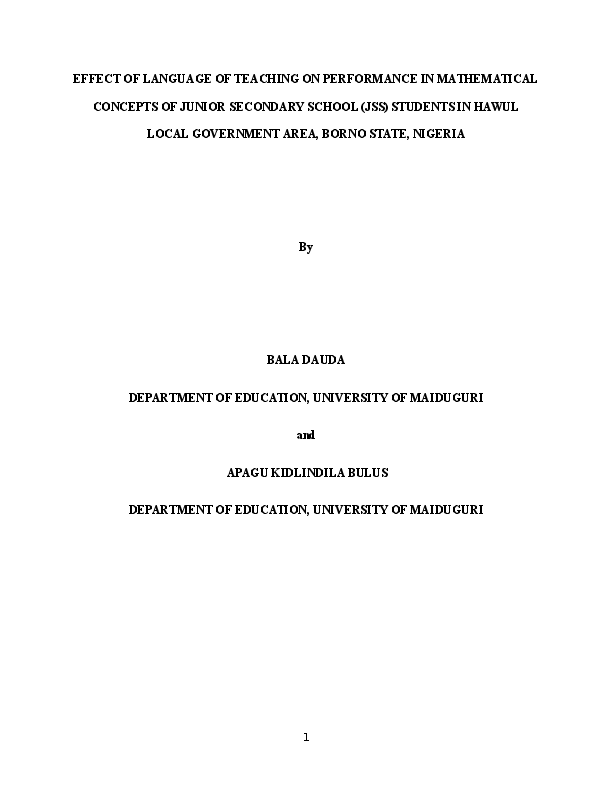 (DOC) EFFECT OF LANGUAGE OF TEACHING ON PERFORMANCE IN MATHEMATICAL