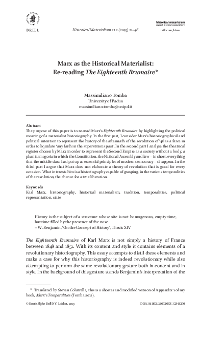 Marx as the Historical Materialist: Re-reading The Eighteenth Brumaire