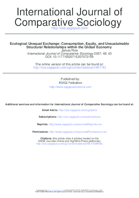 Picture of (PDF) Ecological Unequal Exchange: Consumption, Equity, and ...