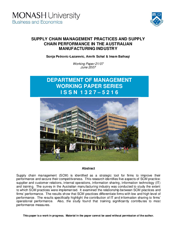 (PDF) Supply chain management practices and supply chain performance in ...