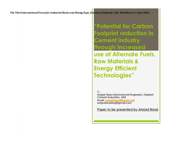 (PDF) “Potential for Carbon Footprint reduction from Cement industry ...
