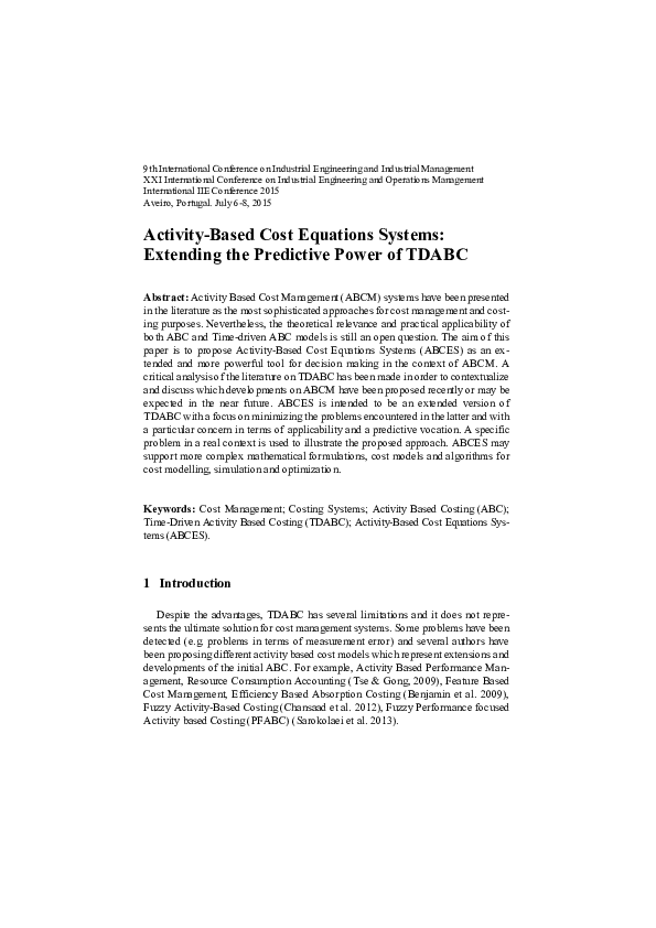 (PDF) Activity-Based Cost Equations Systems: Extending the Predictive ...