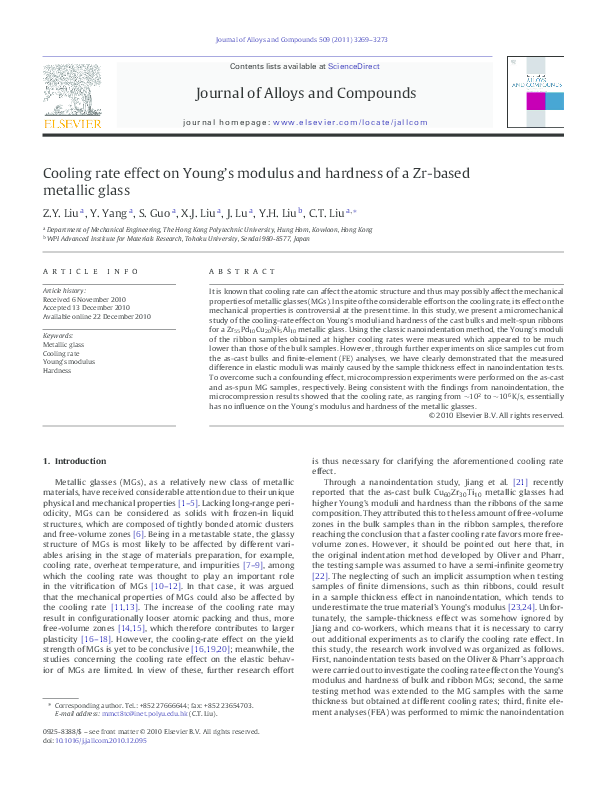 (PDF) Cooling rate effect on Young’s modulus and hardness of a Zr-based ...