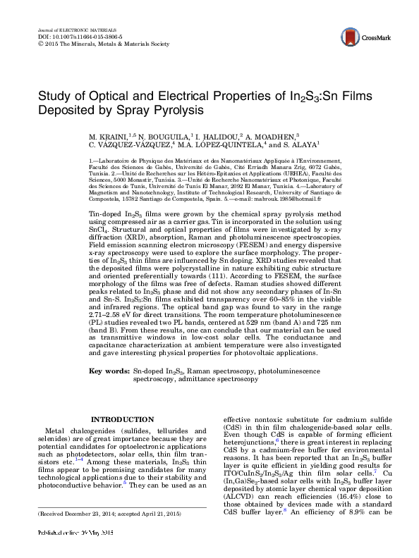 (PDF) Study of Optical and Electrical Properties of In2S3:Sn Films ...