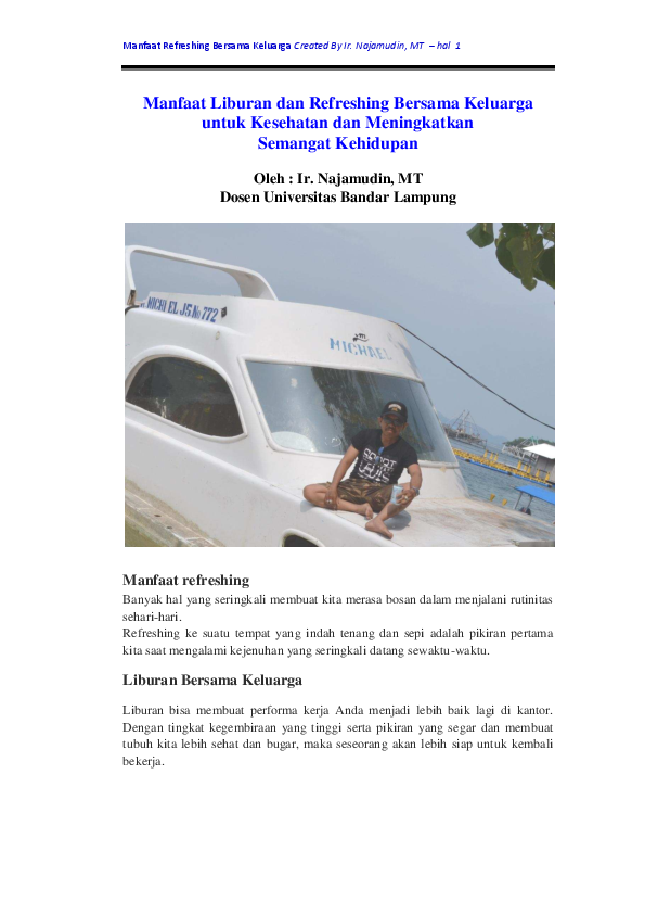  PDF Manfaat Liburan Dan Refreshing Bersama Keluarga Untuk Kesehatan 